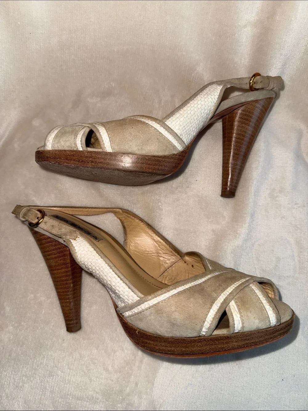 Via Spiga Beige Suede Slingback Heels, Size 9